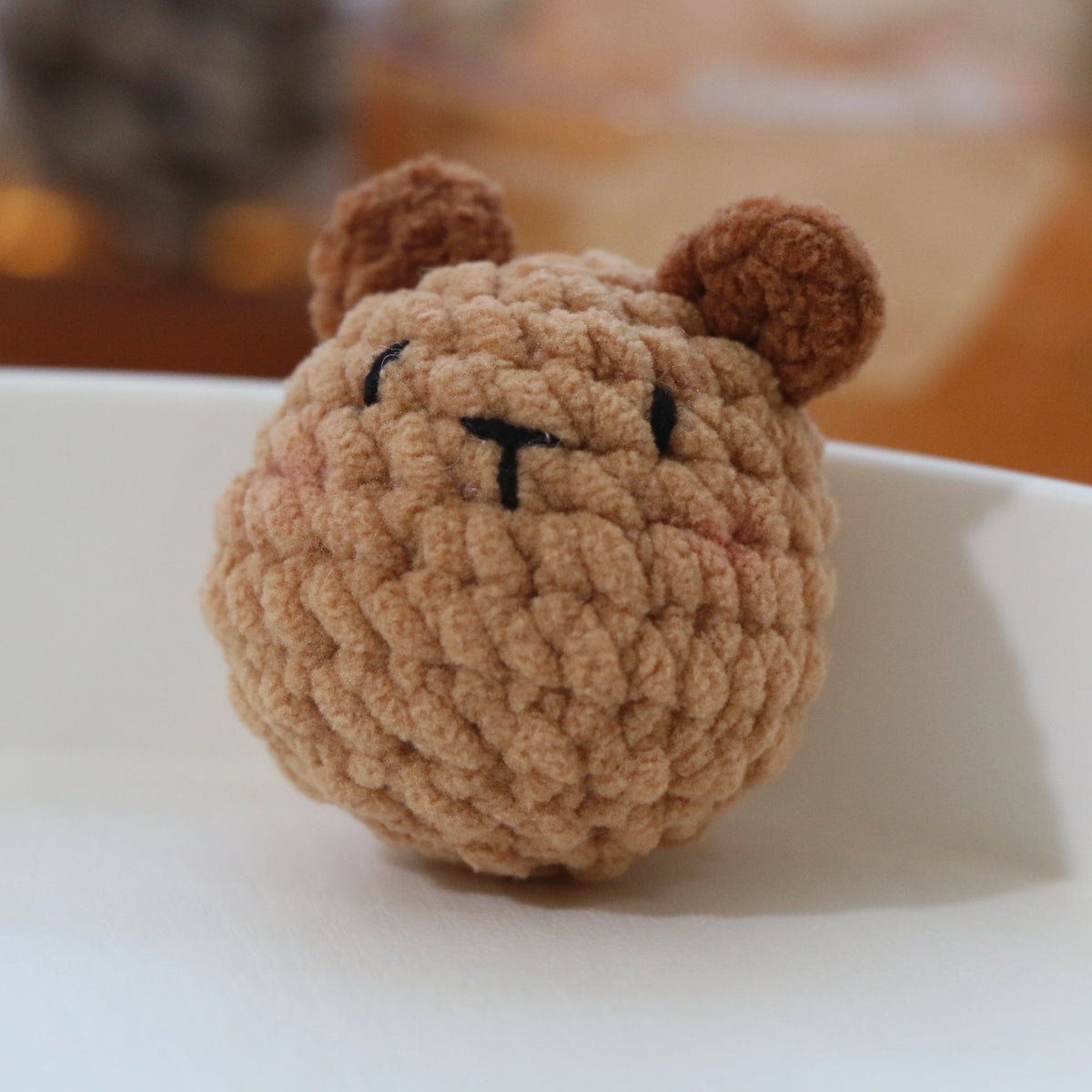 Round Brown Bear Crochet Plush Keychain