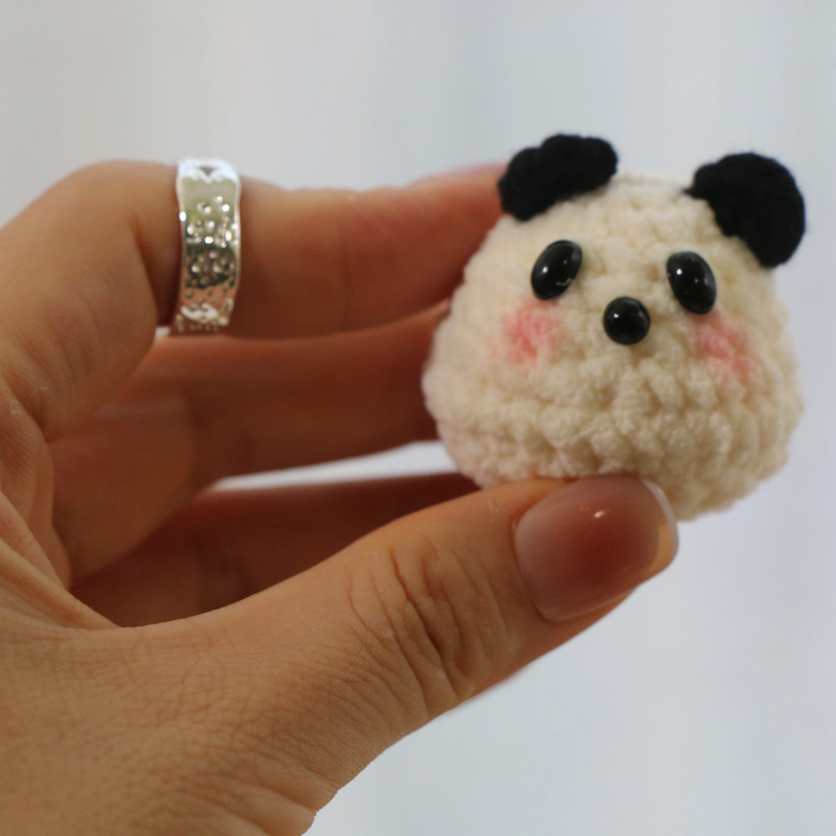 Round Panda Crochet Plush Keychain