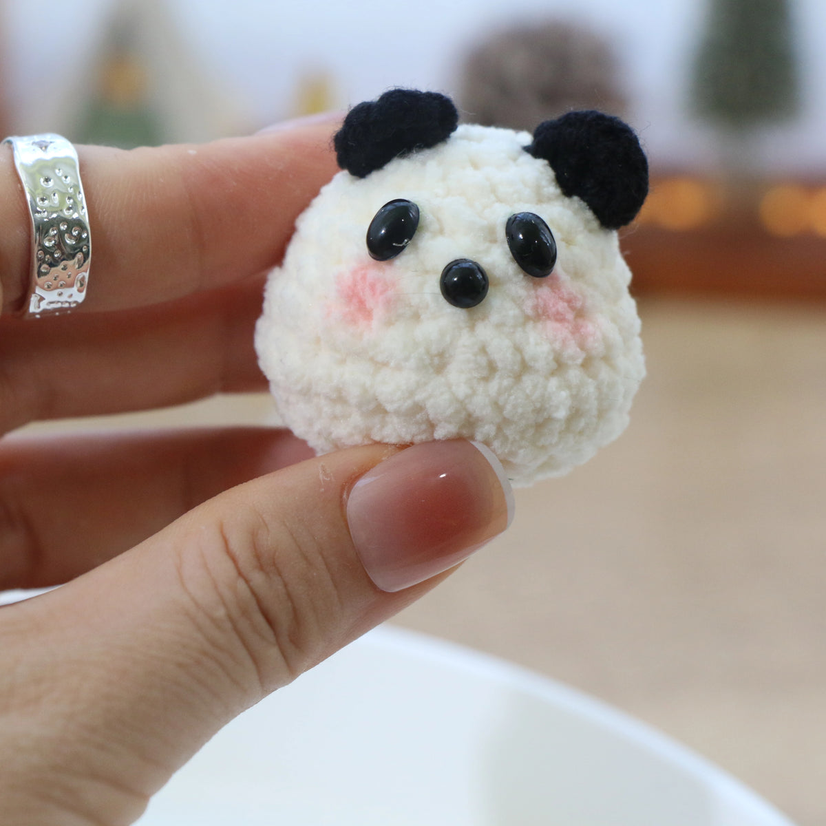 Round Panda Crochet Plush Keychain