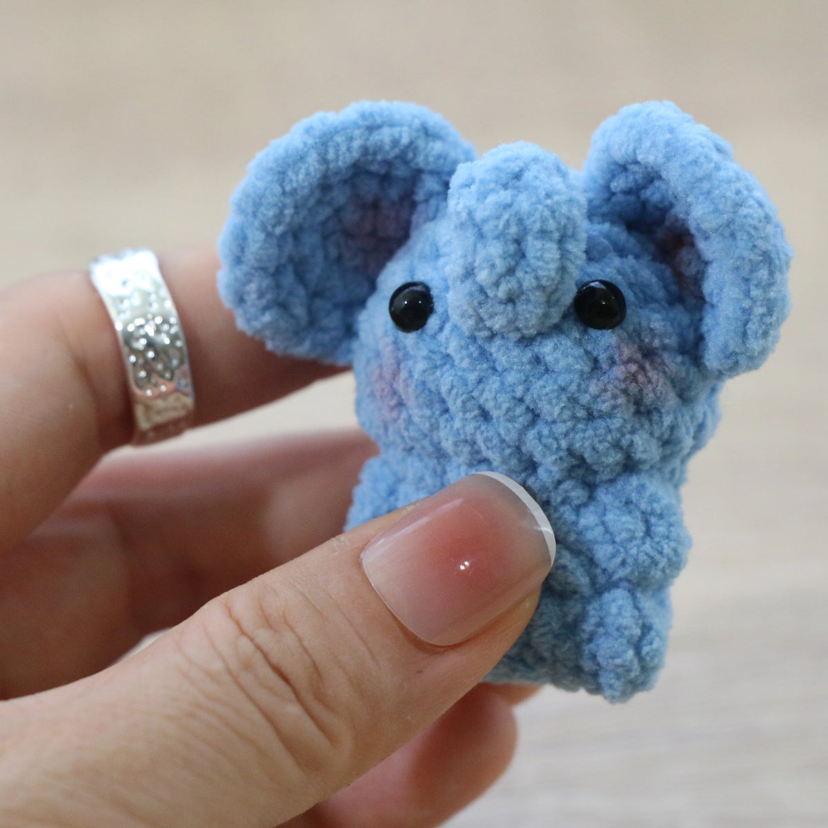 Mini Blue Elephant Crochet Plush Keychain