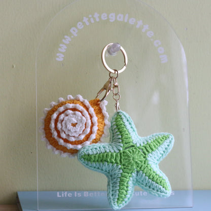 Starfish & Seashell Crochet Bag Charm