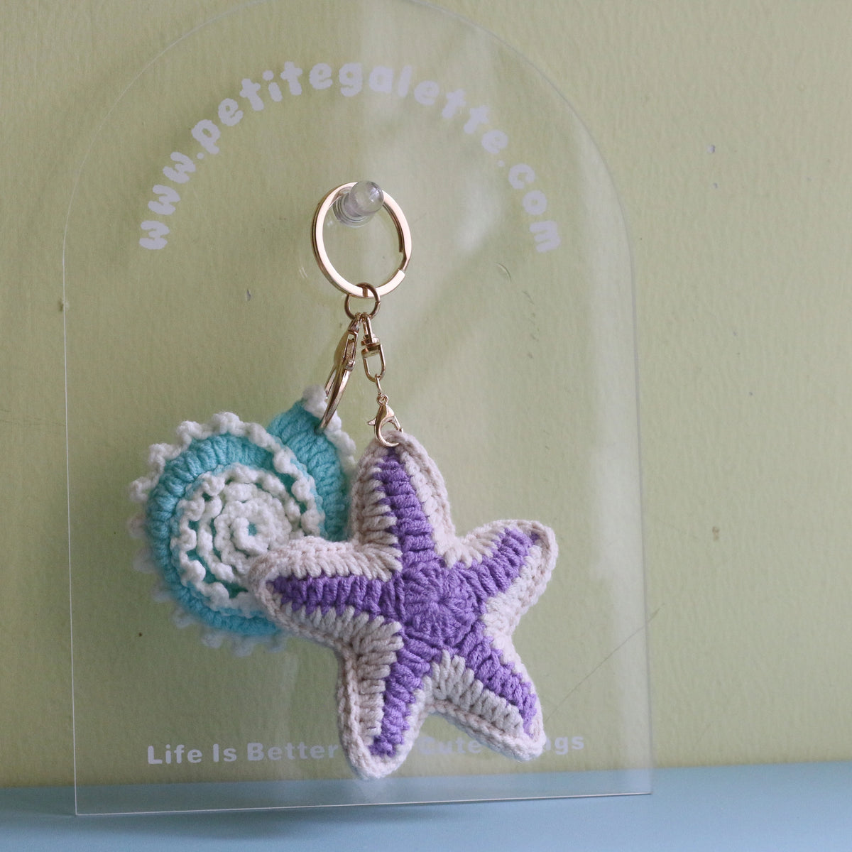 Starfish & Seashell Crochet Bag Charm