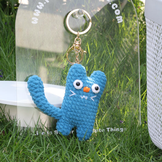 Blue Tall Cat Crochet Plush Keychain