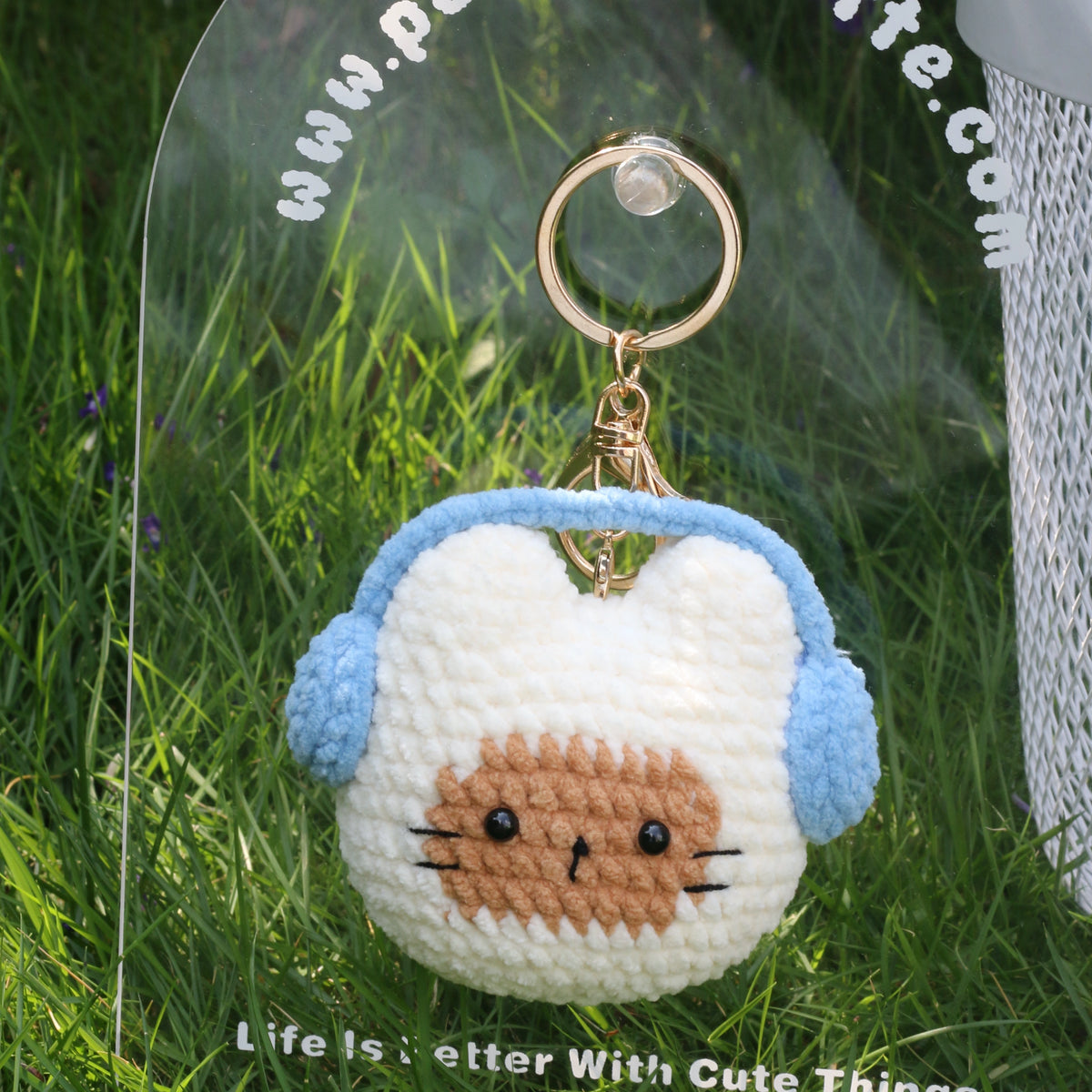 Blue Headphone Toast Crochet Plush Keychain