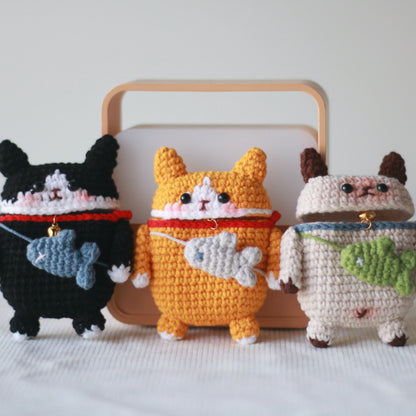 Beige Cat Crochet AirPods Case