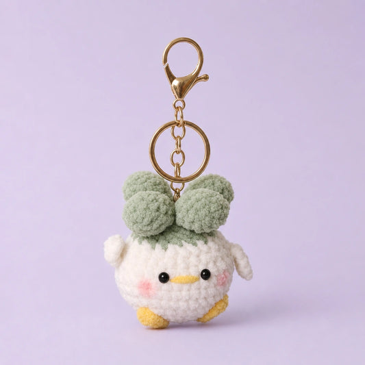 Leaf-Topped Bird Crochet Keychain