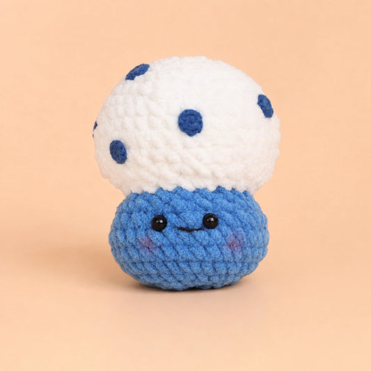 Blue Mushroom Crochet Plush Keychain