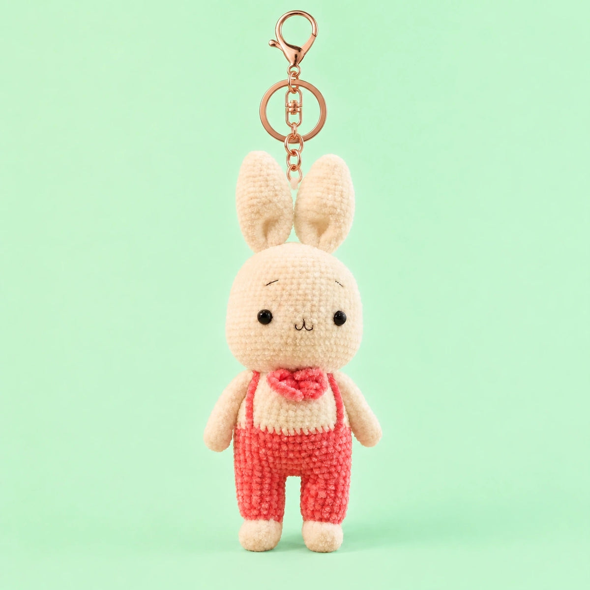 Pink Overalls Bunny Crochet Doll Keychain