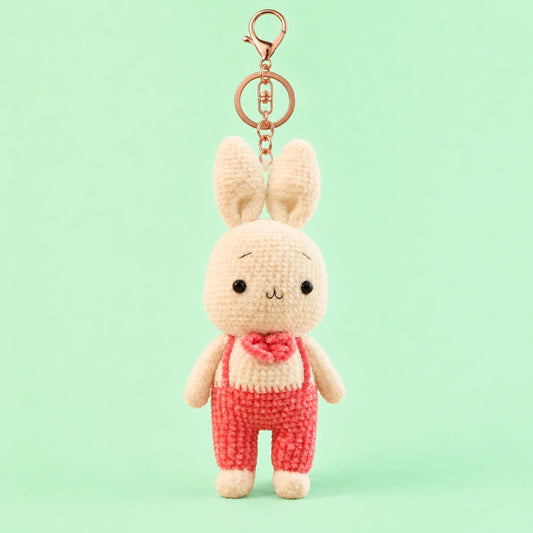 Pink Overalls Bunny Crochet Doll Keychain