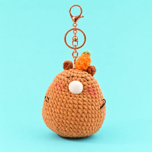 Carrot-Hat Brown Bear Crochet Plush Keychain