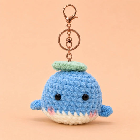 Blue Leaf-Hat Whale Crochet Plush Keychain