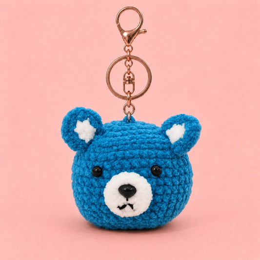 Blue Bear Head Crochet Keychain