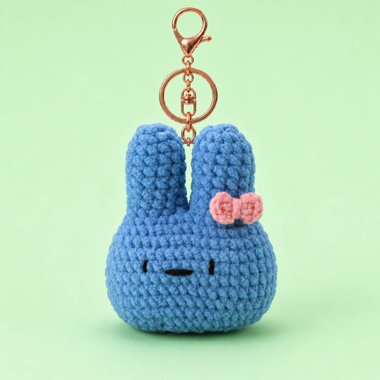 Blue Bow Bunny Crochet Plush Keychain