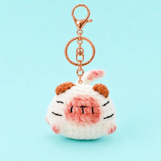 White Long-Eared Pig Crochet Plush Keychain