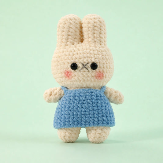 Green Dress Bunny Crochet Doll Keychain