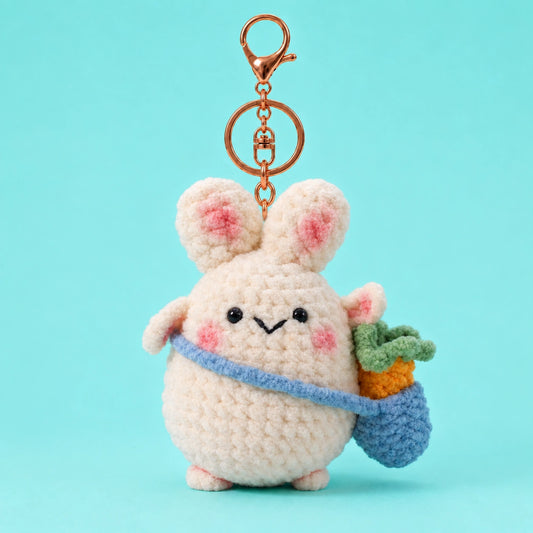 White Bunny Carrot Bag Crochet Plush Keychain