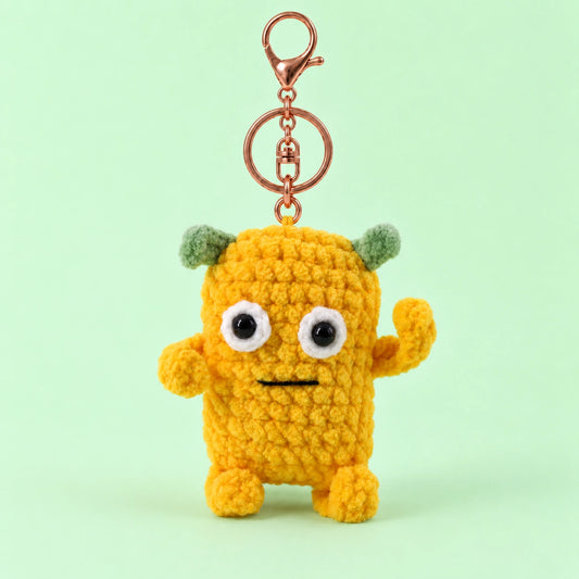 Yellow Robot Monster Crochet Plush Keychain