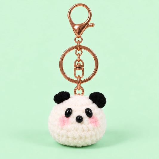 Round Panda Crochet Plush Keychain