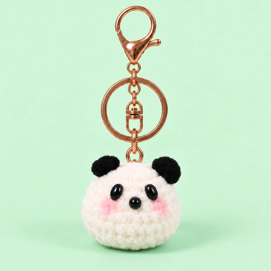 Round Panda Crochet Plush Keychain