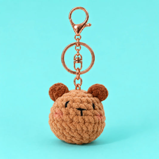 Round Brown Bear Crochet Plush Keychain