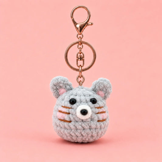 Gray Tiger Cat Crochet Plush Keychain