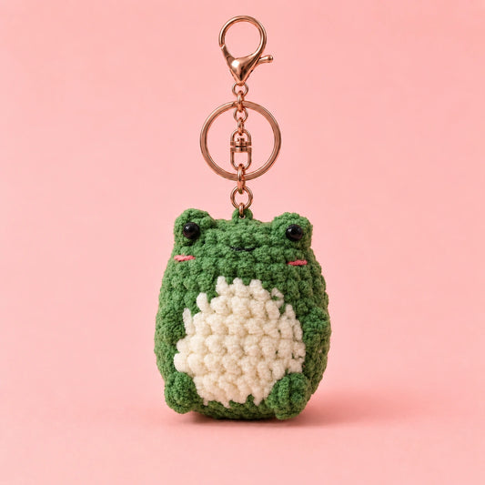 Green Belly Frog Crochet Plush Keychain