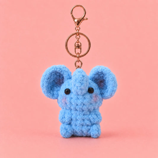 Mini Blue Elephant Crochet Plush Keychain
