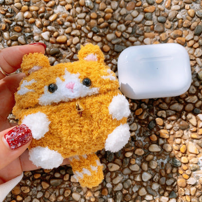 Gray Striped Cat Crochet AirPods Case