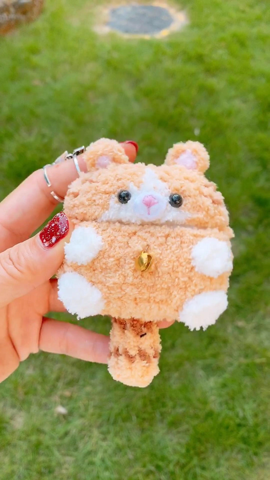 Orange and White Cat Crochet AirPods Case