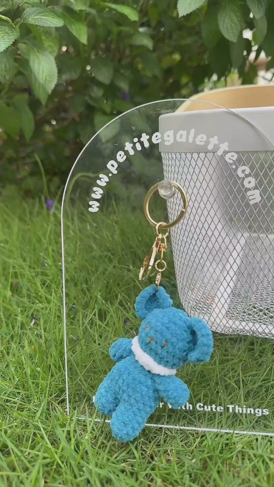 White Bear Blue Scarf Crochet Doll Keychain