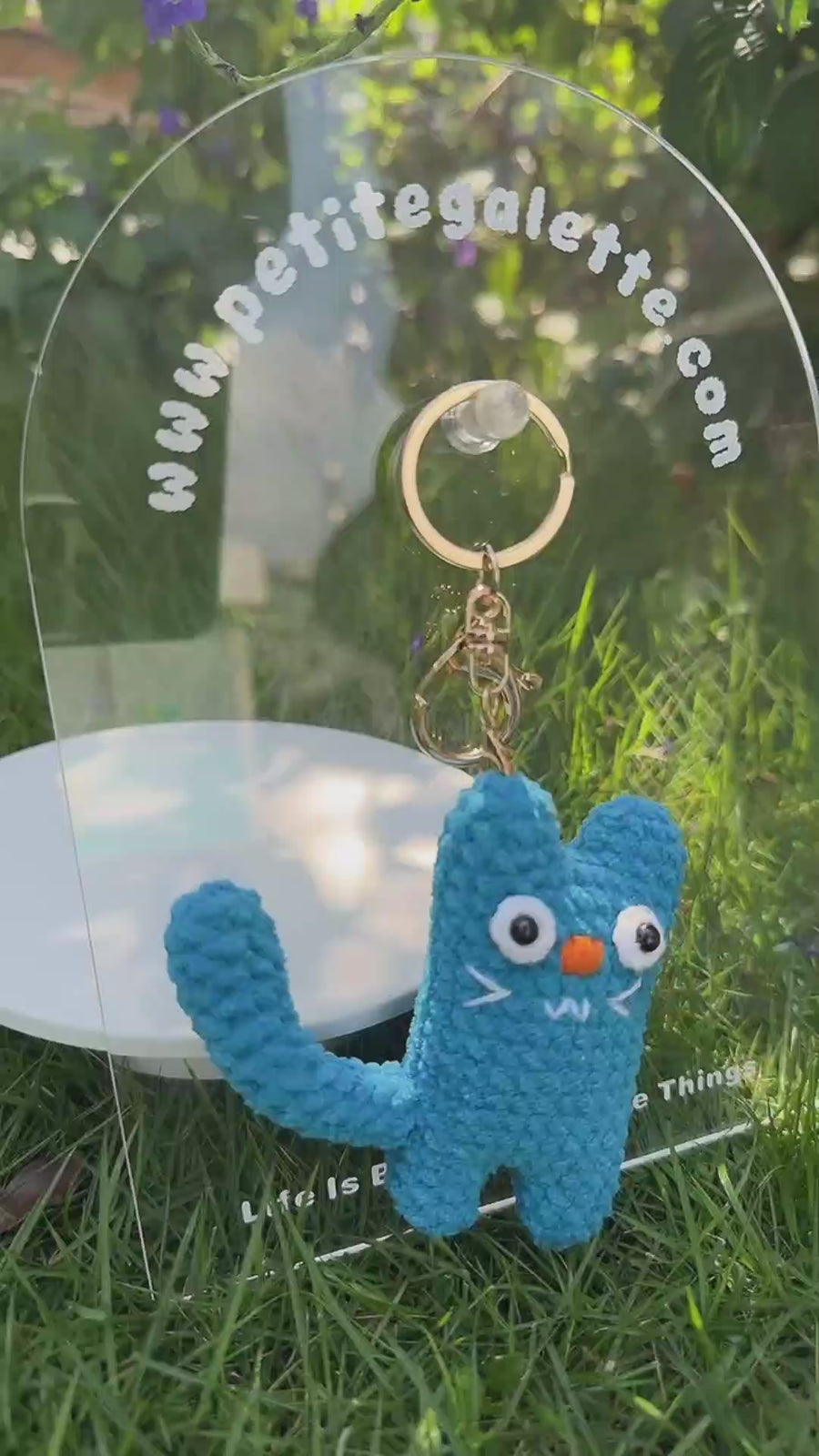Blue Tall Cat Crochet Plush Keychain